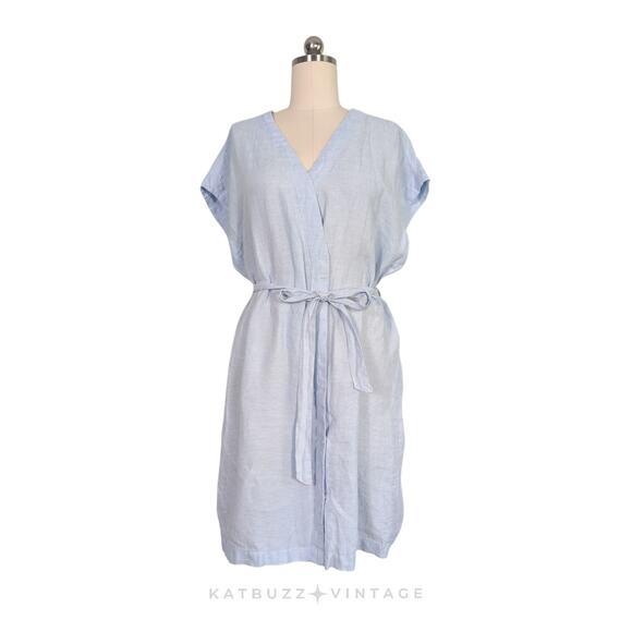 Pure Navy Linen Mini Dress XL Blue Lagenlook Beachy Pastel Minimalist Vacation - Picture 1 of 10